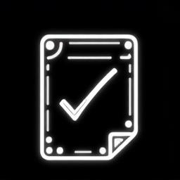 A simple line drawing of a blueprint with a checkmark.