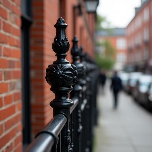 A beautifully restored cast iron railing on a Georgian building in Dublin.
